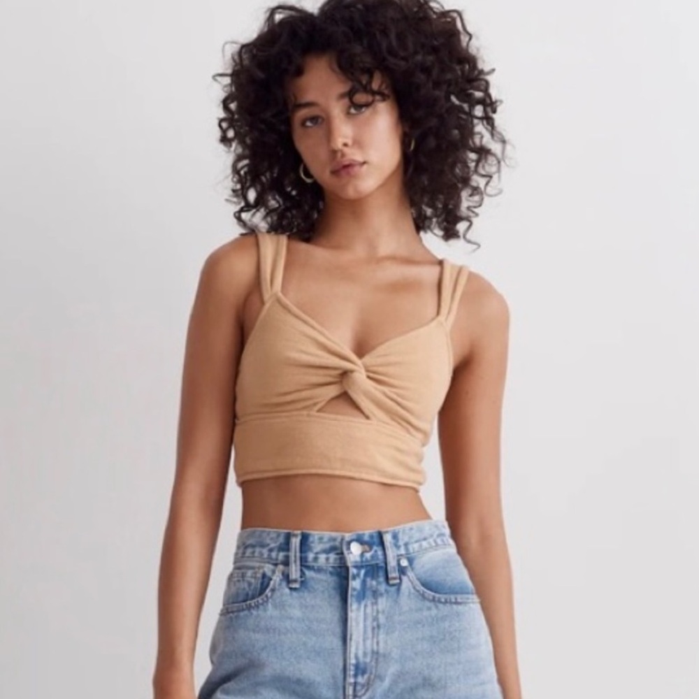 NWT Madewell Cutout Knot-Front Crop Tank Top Dried Straw Yellow